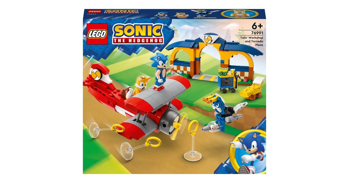 LEGO 76991 Sonic the Hedgehog Sonic Tails‘ Tornadoflieger mit Werkstatt, Konstruktionsspielzeug