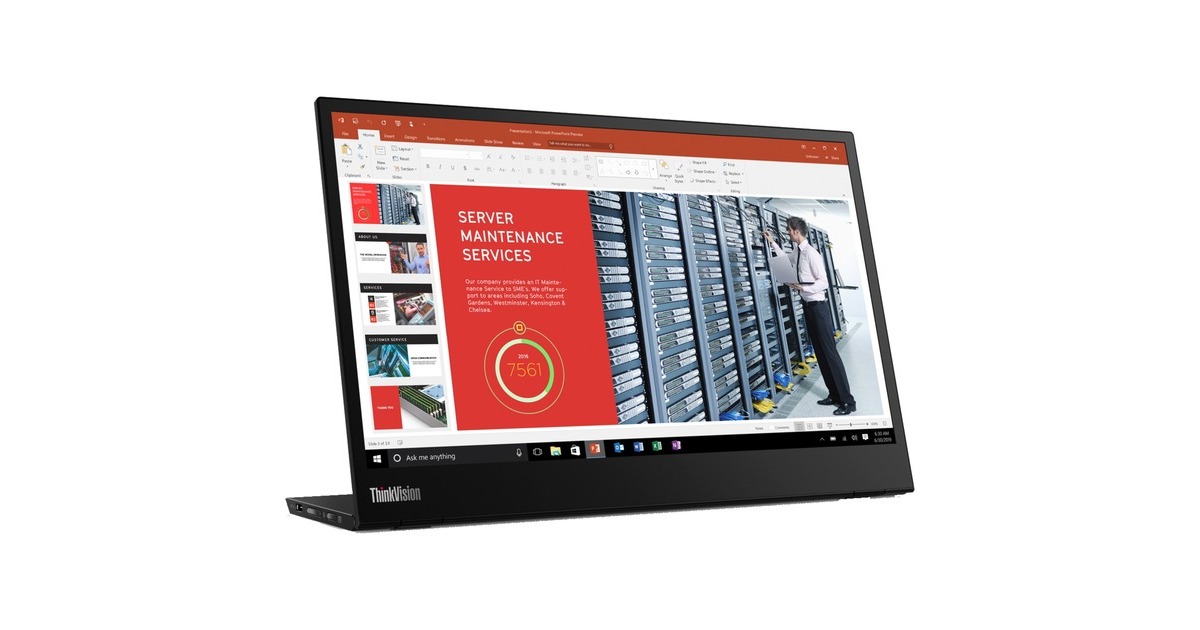 Lenovo ThinkVision M14, LED-Monitor(35.56 cm (14 Zoll), schwarz, FullHD, IPS, USB-C)