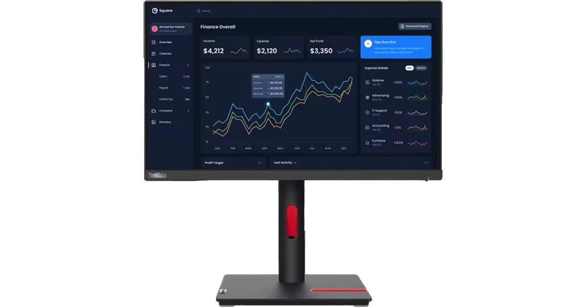 Lenovo ThinkVision T22i-30, LED-Monitor(54.5 cm (21.5 Zoll), schwarz, Full HD, IPS, HDMI, DisplayPort, VGA, Pivot, Outlet)