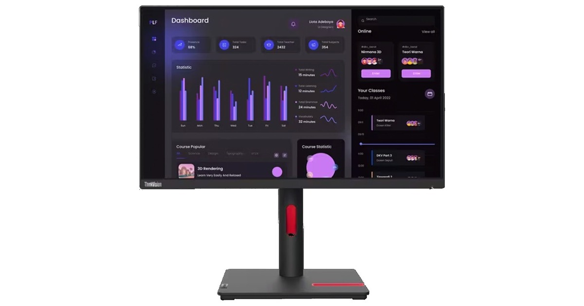 Lenovo ThinkVision T24i-30, LED-Monitor(60.5 cm (23.8 Zoll), schwarz, Full HD, IPS, HDMI, DisplayPort, VGA, Pivot)