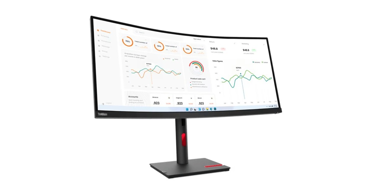 Lenovo ThinkVision T34w-30, LED-Monitor(86 cm (34 Zoll), WQHD, VA, Curved, HDMI)