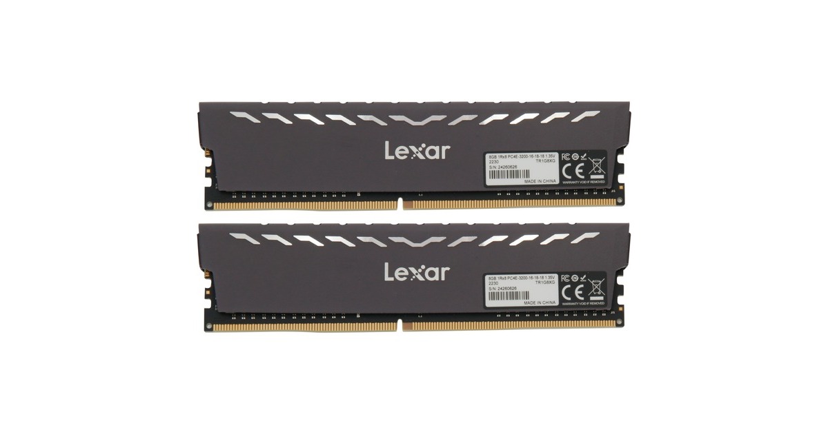 Lexar DIMM 16 GB DDR4-3200 (2x 8 GB) Dual-Kit, Arbeitsspeicher(LD4BU008G-R3200GDXG, THOR Gaming Black, INTEL XMP)