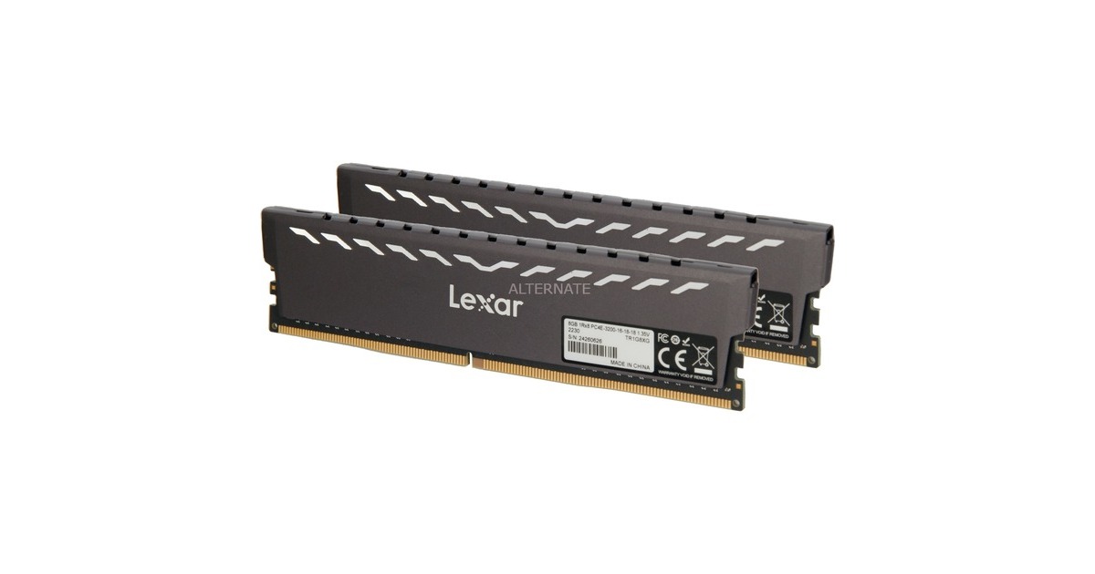 Lexar DIMM 16 GB DDR4-3200 (2x 8 GB) Dual-Kit, Arbeitsspeicher(LD4BU008G-R3200GDXG, THOR Gaming Black, INTEL XMP)