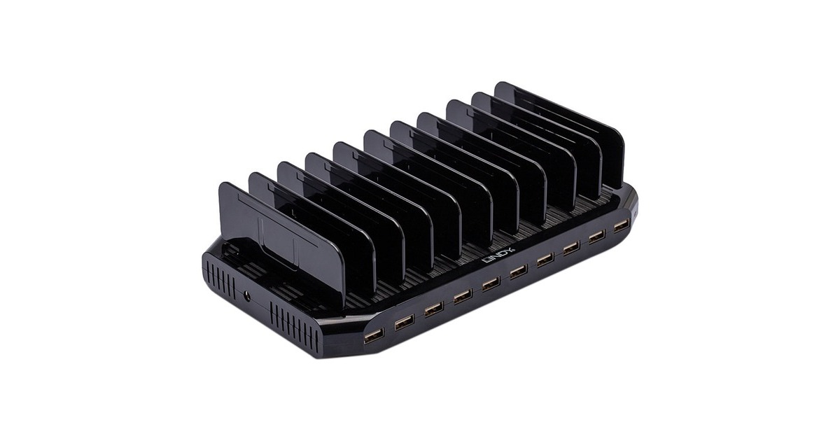 Lindy 10 Port USB-Ladestation(schwarz, gleichzeitiges Laden von bis zu 10 Tablets und/oder Smartphones)