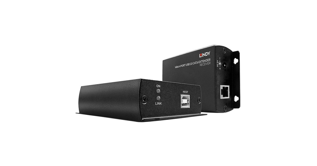 Lindy 140m 4 Port USB 2.0 Cat.6 Extender, USB-Extender(schwarz, USB 2.0 Cat.6)
