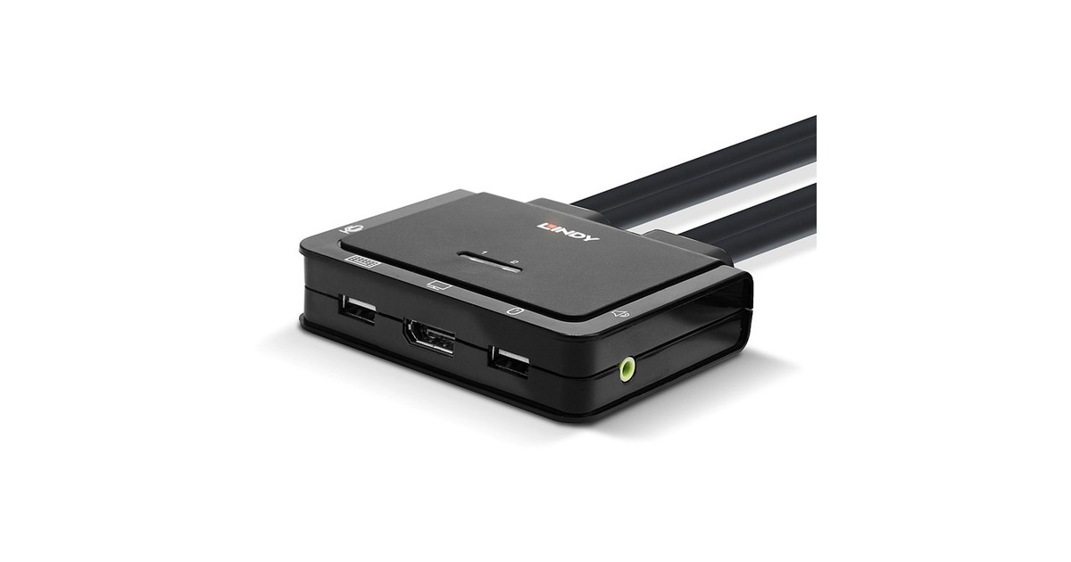 Lindy 2 Port DisplayPort 1.2, USB 2.0 & Audio Cable KVM Switch, KVM-Switch(schwarz)