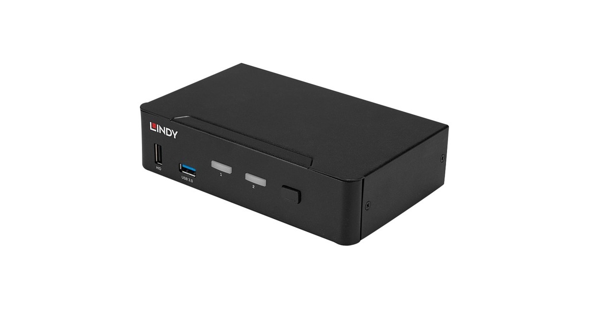 Lindy 2 Port KVM Switch, DisplayPort 1.4, USB 3.0 & Audio, KVM-Switch(schwarz)