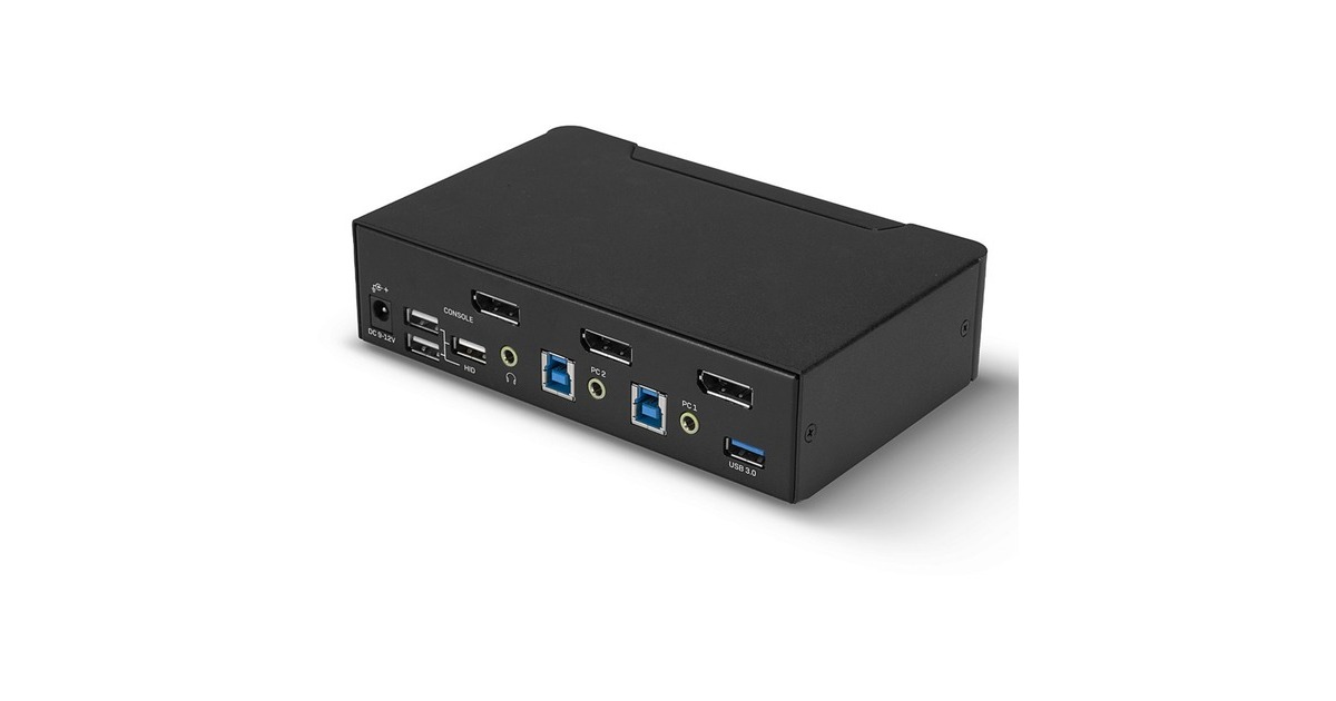 Lindy 2 Port KVM Switch, DisplayPort 1.4, USB 3.0 & Audio, KVM-Switch(schwarz)