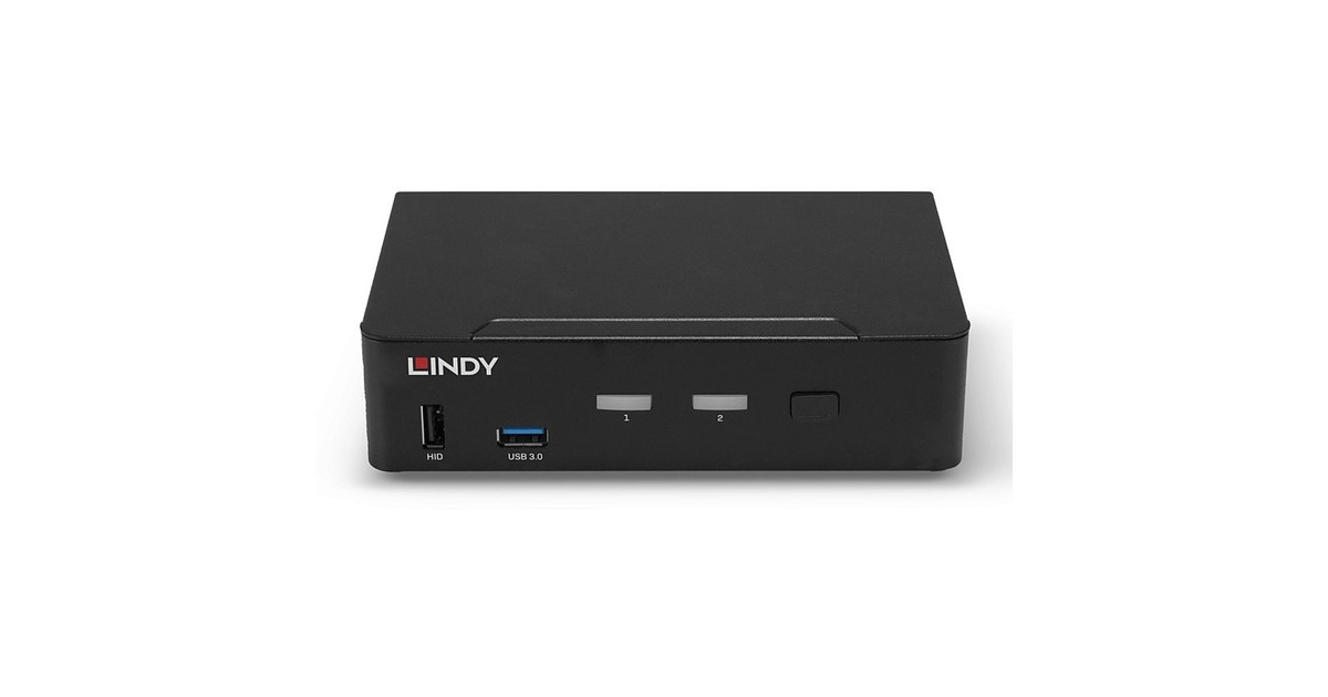Lindy 2 Port KVM Switch, DisplayPort 1.4, USB 3.0 & Audio, KVM-Switch(schwarz)