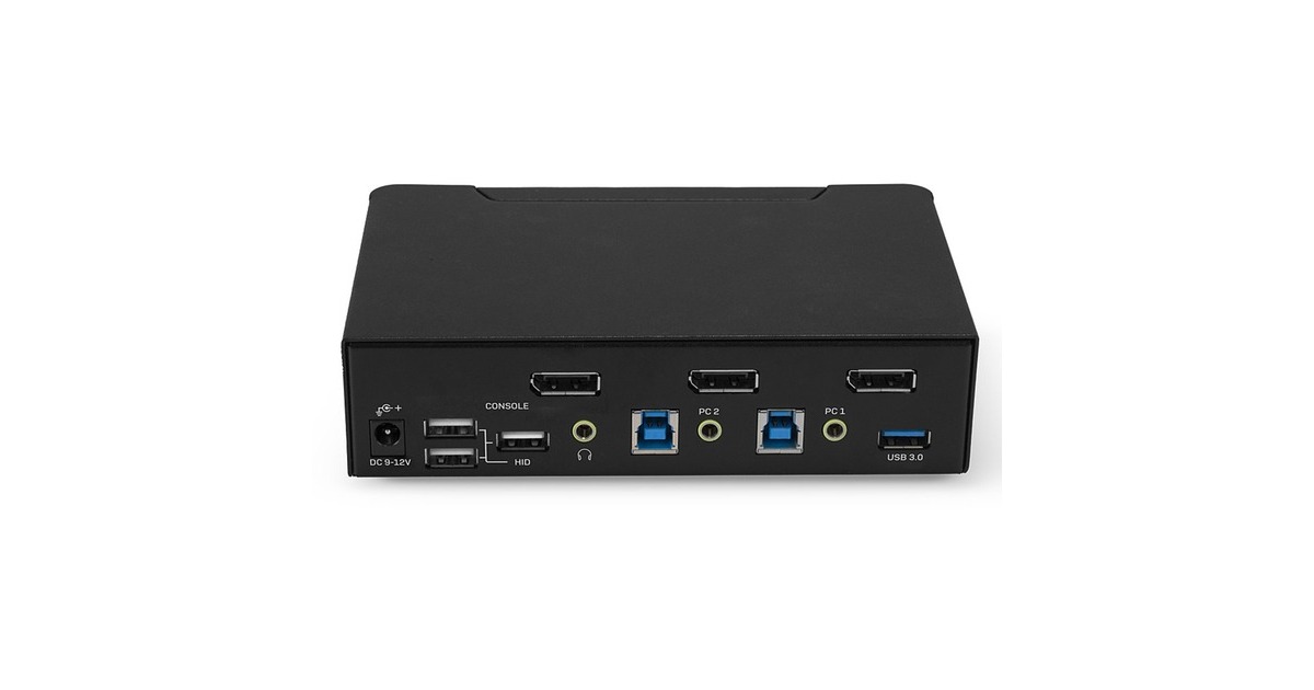 Lindy 2 Port KVM Switch, DisplayPort 1.4, USB 3.0 & Audio, KVM-Switch(schwarz)