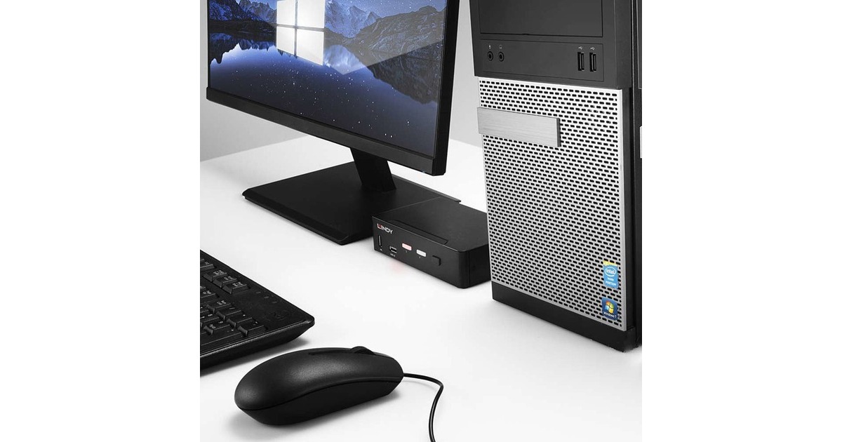 Lindy 2 Port KVM Switch, DisplayPort 1.4, USB 3.0 & Audio, KVM-Switch(schwarz)