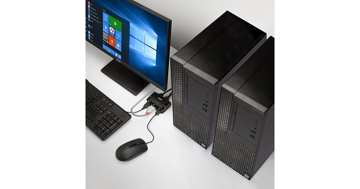 Lindy 2 Port Kabel KVM Switch, HDMI 4K60, USB 2.0 & Audio, KVM-Switch(schwarz)