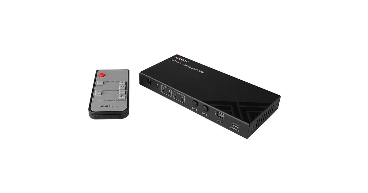 Lindy 2x2 8K60 Matrix HDMI Switch(schwarz, EDID Management, Fernbedienung)