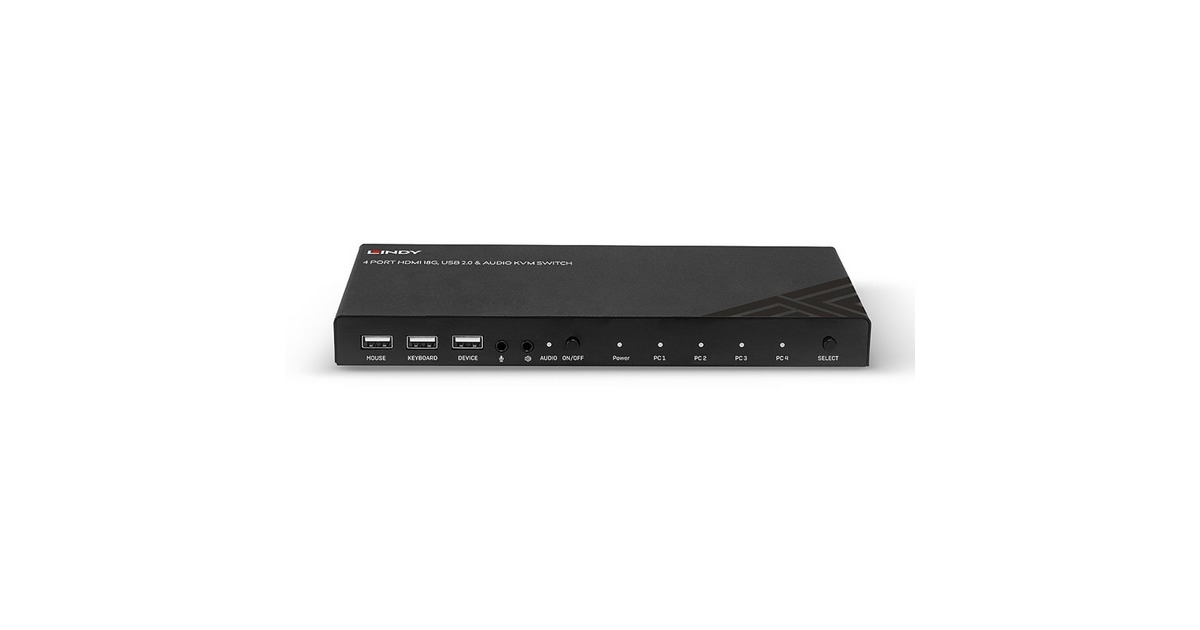 Lindy 4 Port KVM Switch HDMI 4K60, USB 2.0 & Audio, KVM-Switch(schwarz)