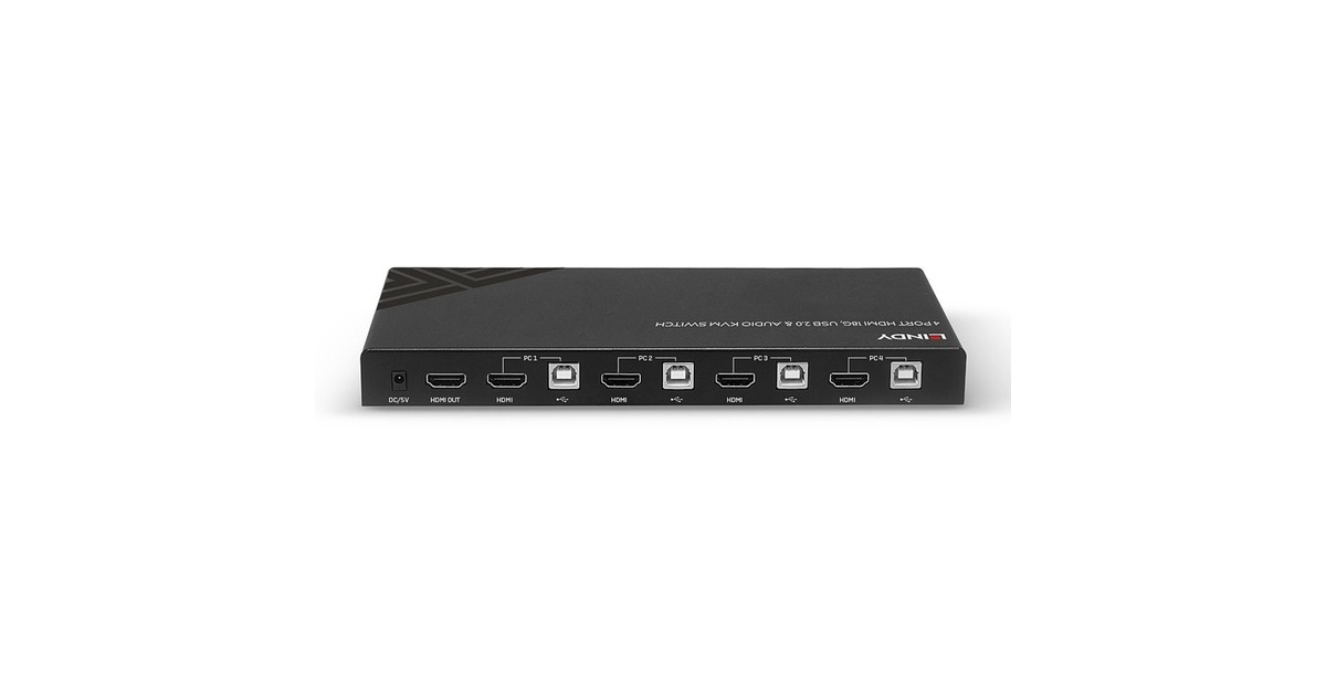 Lindy 4 Port KVM Switch HDMI 4K60, USB 2.0 & Audio, KVM-Switch(schwarz)