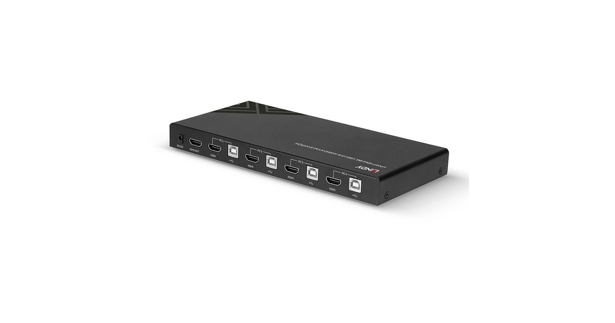 Lindy 4 Port KVM Switch HDMI 4K60, USB 2.0 & Audio, KVM-Switch(schwarz)