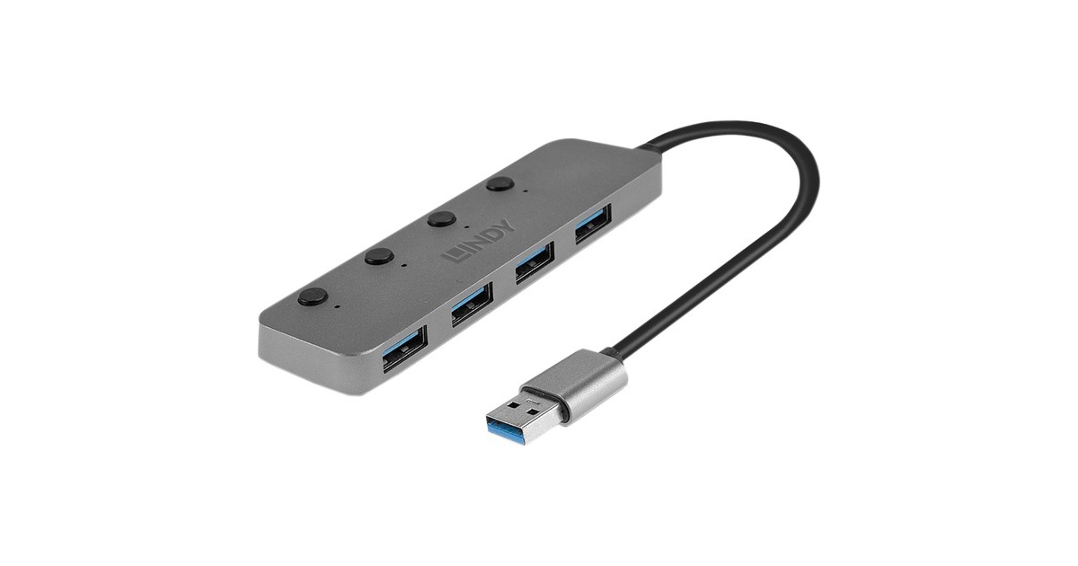 Lindy 4 Port USB 3.0 Hub mit Ein-/Ausschaltern, USB-Hub