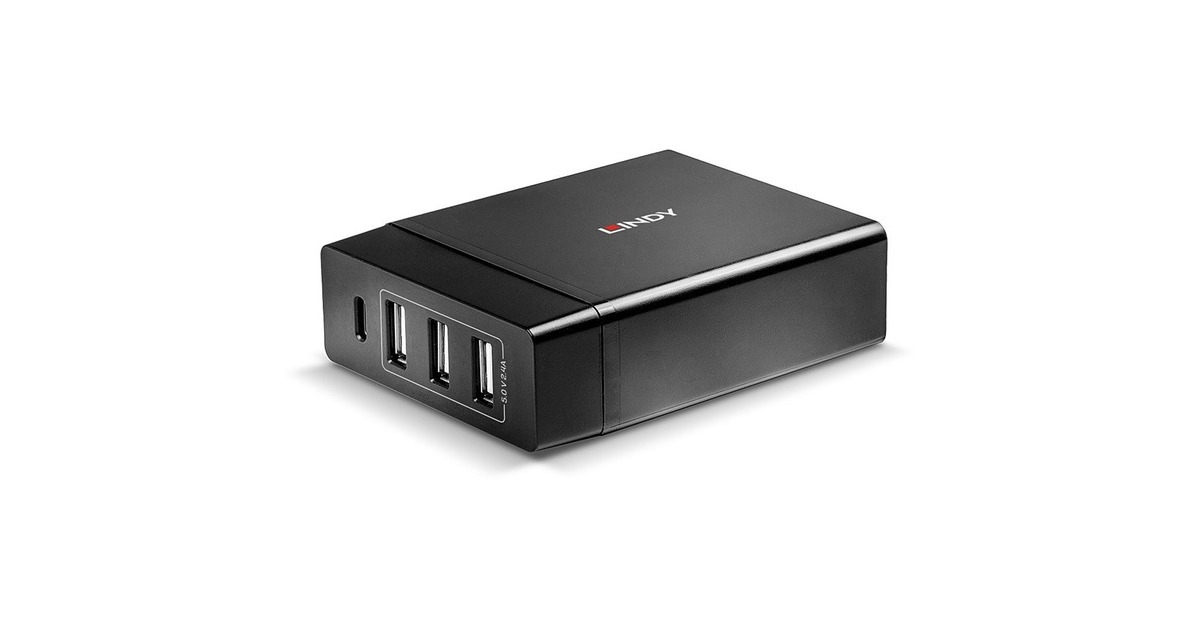 Lindy 4 Port USB Type C & A Smart Charger mit Power Delivery, 72W, Ladegerät(schwarz)