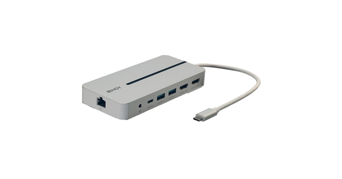 Lindy DST-Mx Duo, Dockingstation(2x 4K HDMI, PD 3.0 100W, USB 3.2 Gen 1, Gigabit Ethernet, Audio)