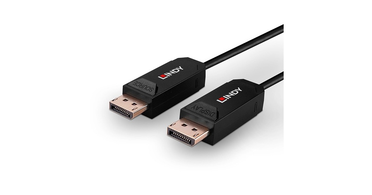 Lindy Fibre Optic Hybrid DisplayPort 2.0 UHBR10 Kabel(schwarz, 10 Meter, AOC-Kabel, 8K 60Hz)