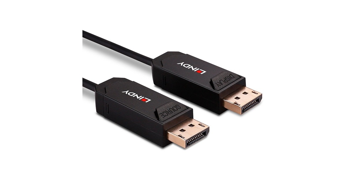 Lindy Fibre Optic Hybrid DisplayPort 2.0 UHBR10 Kabel(schwarz, 15 Meter, AOC-Kabel, 8K 60Hz)