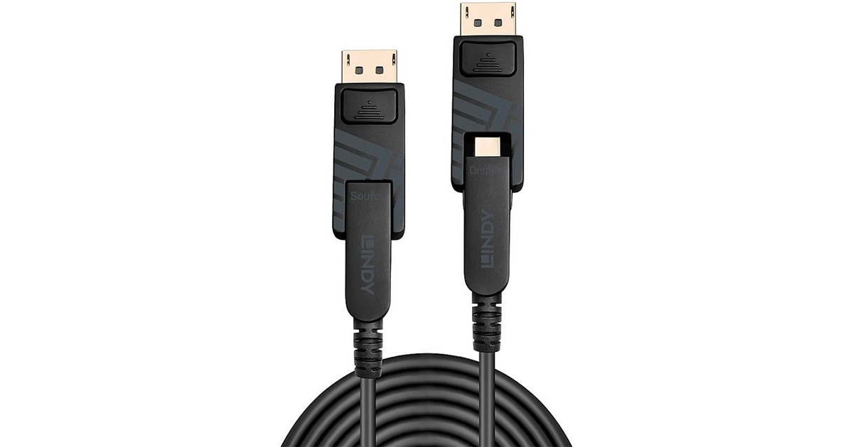 Lindy Fibre Optic Hybrid Mini DisplayPort 1.4 Kabel(schwarz, 20 Meter, mit abnehmbaren DisplayPort-Steckern)