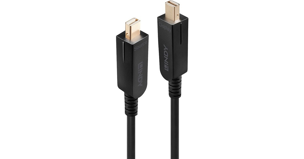 Lindy Fibre Optic Hybrid Mini DisplayPort 1.4 Kabel(schwarz, 20 Meter, mit abnehmbaren DisplayPort-Steckern)