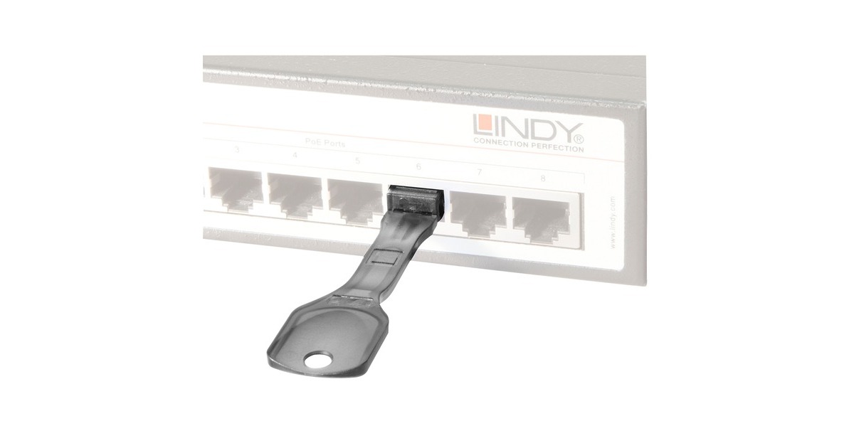 Lindy RJ45 Port Schloss 10x mit Schlüssel, Einsteckschloss(schwarz)