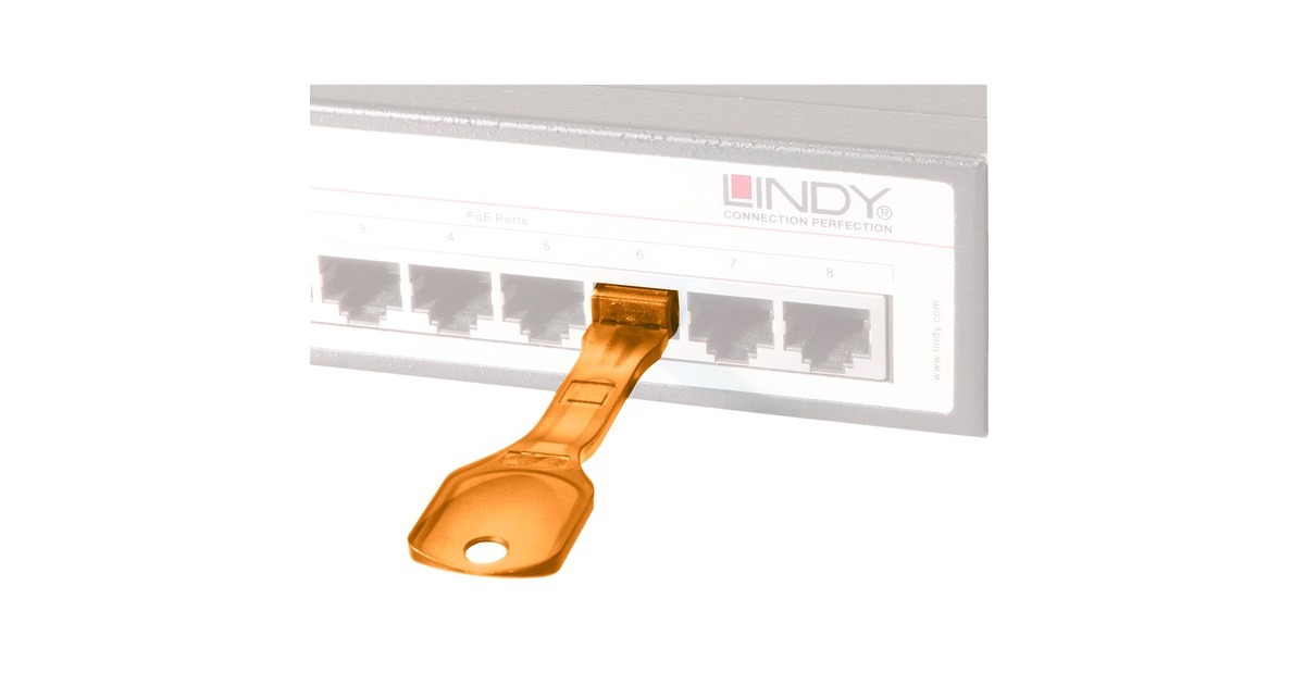 Lindy RJ45 Port Schloss (10 Stück) mit Schlüssel, Diebstahlschutz(orange, Code: Orange)