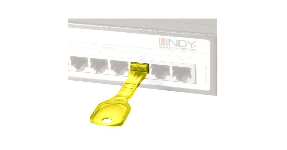 Lindy RJ45 Port Schloss (10 Stück) mit Schlüssel, Diebstahlschutz(gelb, Code: Gelb)