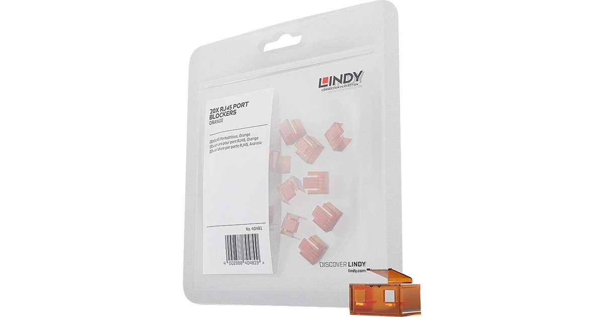 Lindy RJ45 Port Schloss (20 Stück) ohne Schlüssel, Diebstahlschutz(orange, Code: Orange)