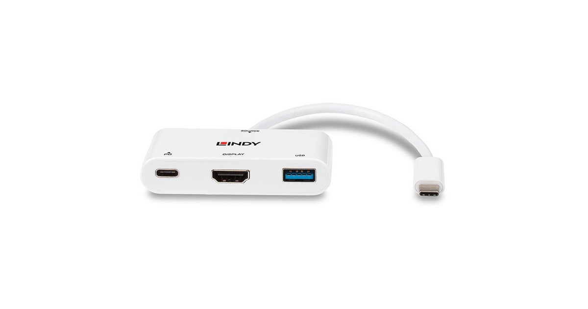 USB-A + USB-C Buchse + HDMI-Buchse, USB-Hub(weiß, 18cm, PD 3.0, Laden mit bis zu 100 Watt)
