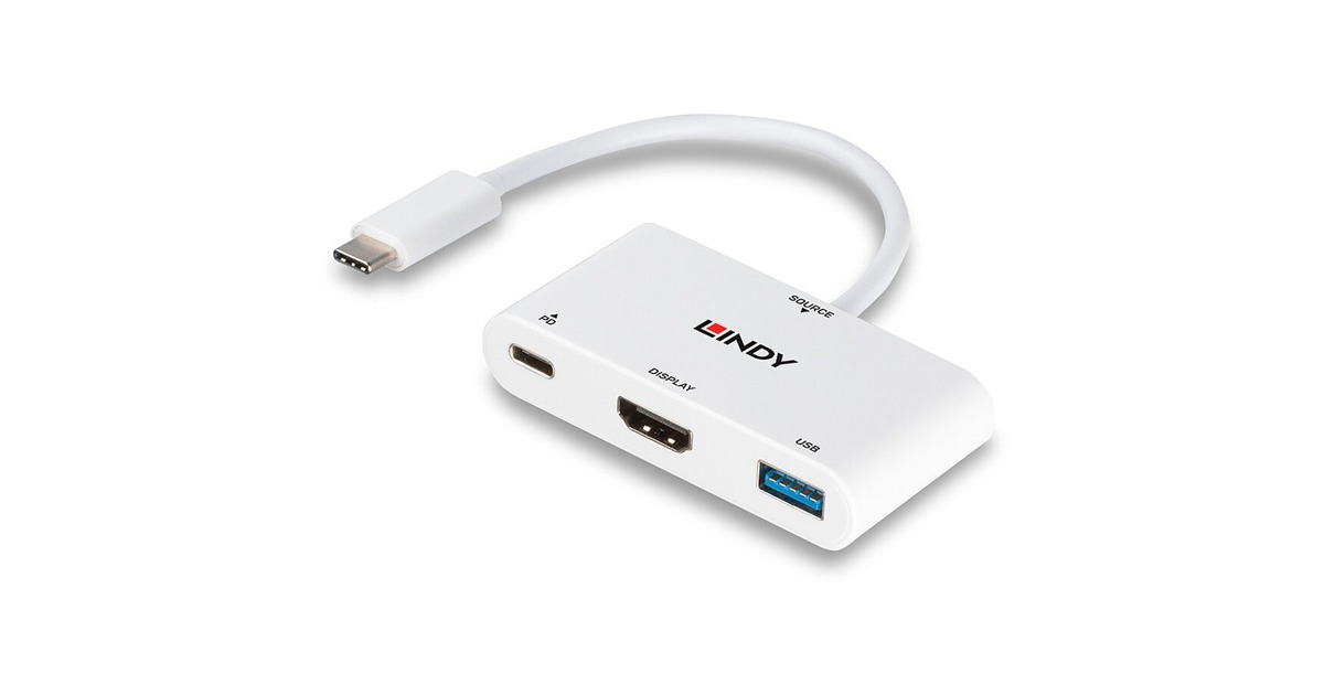 USB-A + USB-C Buchse + HDMI-Buchse, USB-Hub(weiß, 18cm, PD 3.0, Laden mit bis zu 100 Watt)