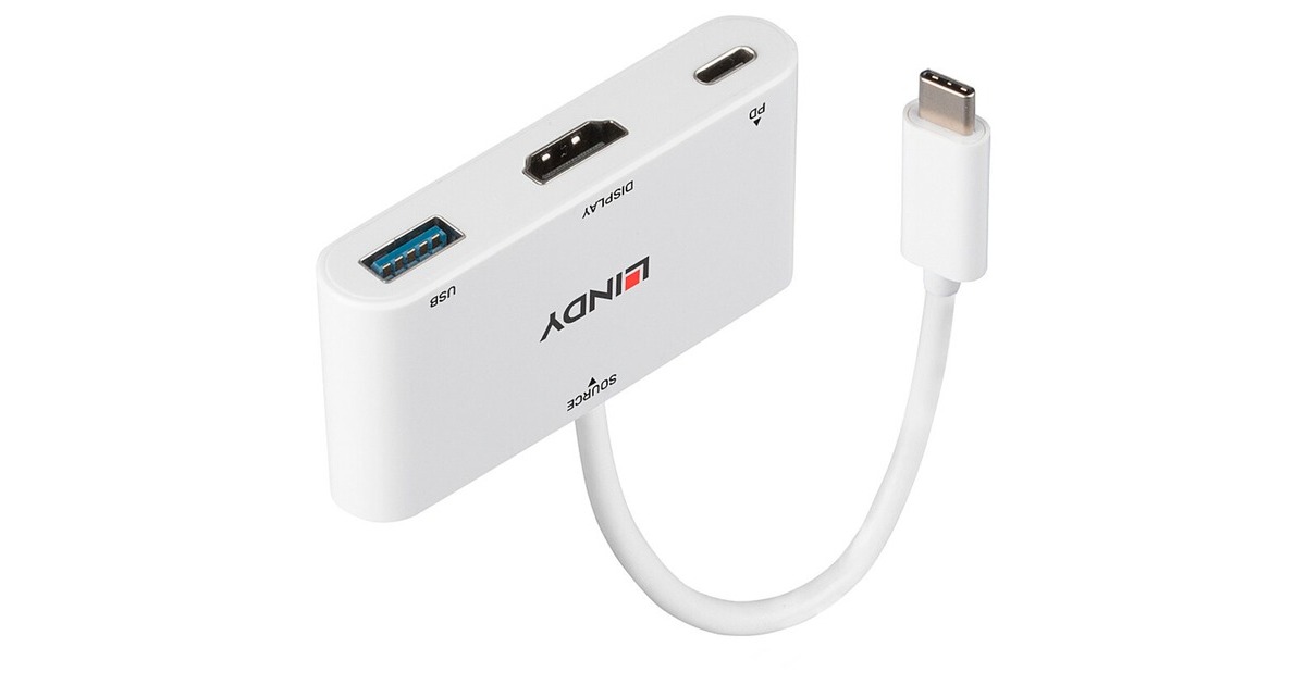 USB-A + USB-C Buchse + HDMI-Buchse, USB-Hub(weiß, 18cm, PD 3.0, Laden mit bis zu 100 Watt)