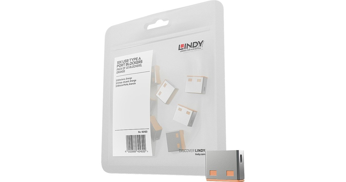 Lindy USB Port Schloss (10 Stück) ohne Schlüssel, Diebstahlschutz(orange, Code: ORANGE)
