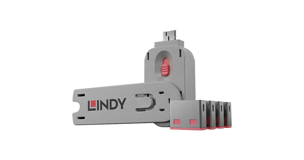 Lindy USB Port Schloss (4 Stück) mit Schlüssel, Diebstahlschutz(pink, Code: PINK)