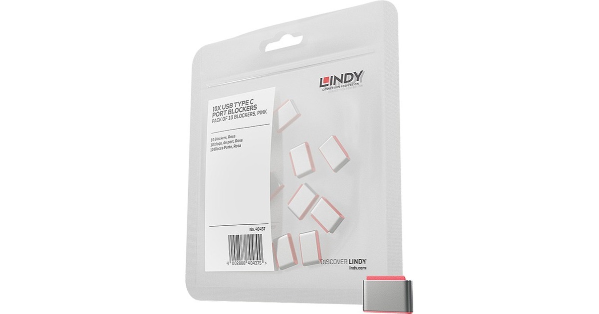 Lindy USB Typ C Port Schloss 10 Stück, Sicherheit(rot, Schlüssel separat erhältlich)