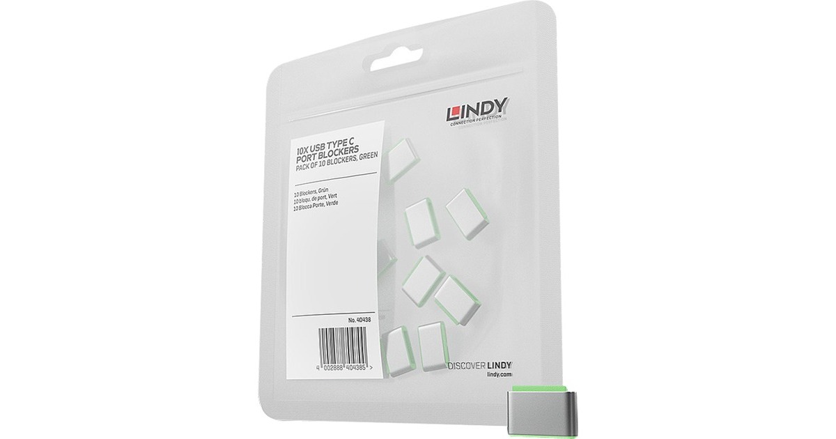 Lindy USB Typ C Port Schloss 10 Stück, Sicherheit(grün, Schlüssel separat erhältlich)