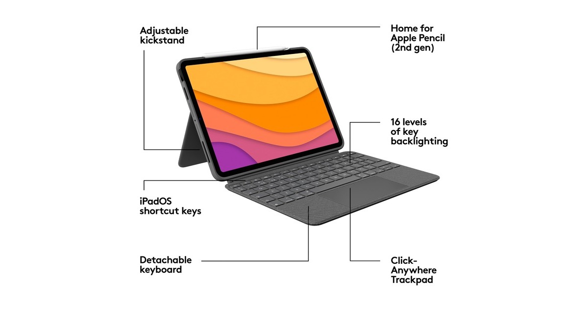 Logitech Combo Touch für iPad Air (4./5. Generation), Tastatur(grau, DE-Layout)