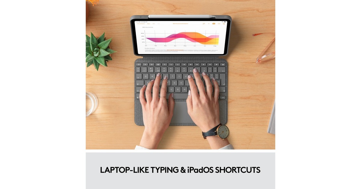 Logitech Combo Touch für iPad Air (4./5. Generation), Tastatur(grau, DE-Layout)