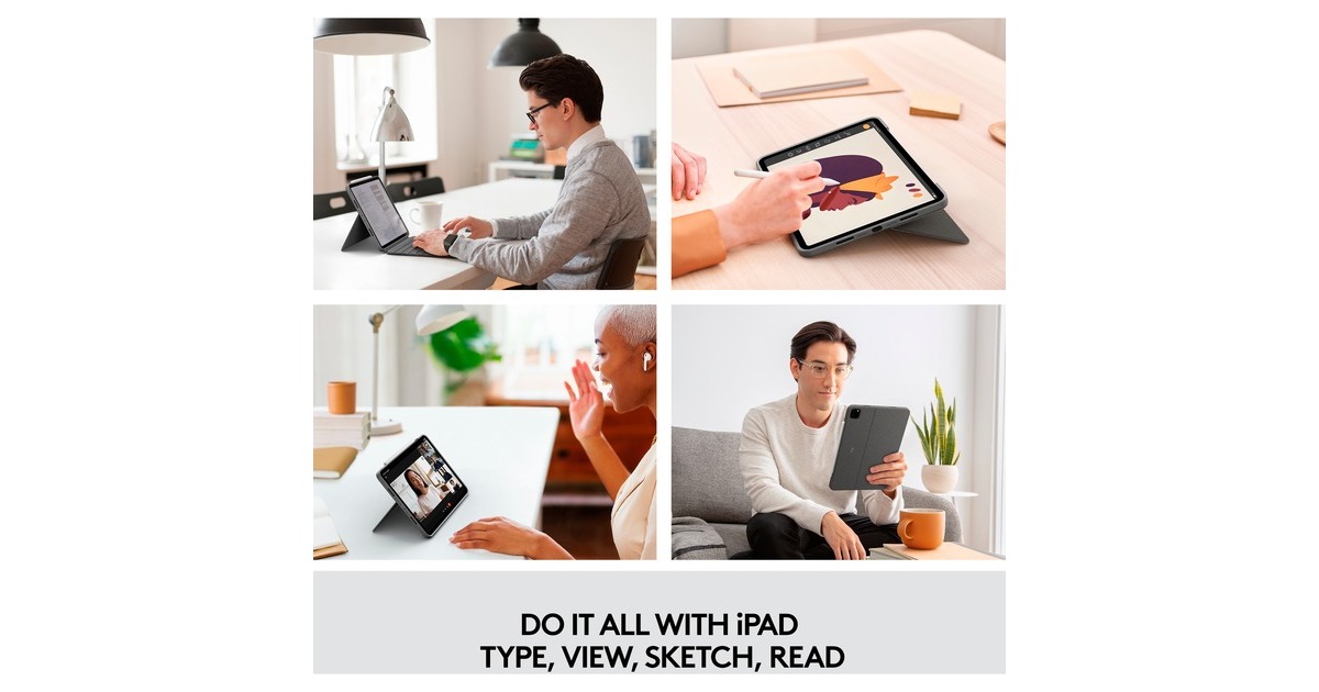 Logitech Combo Touch für iPad Pro 11 Zoll (1./2./3./4. Generation), Tastatur(grau, DE-Layout, abnehmbares Tastatur-Case)