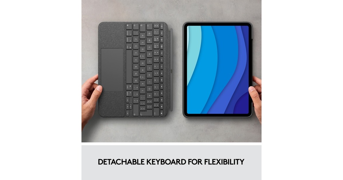 Logitech Combo Touch für iPad Pro 11 Zoll (1./2./3./4. Generation), Tastatur(grau, DE-Layout, abnehmbares Tastatur-Case)