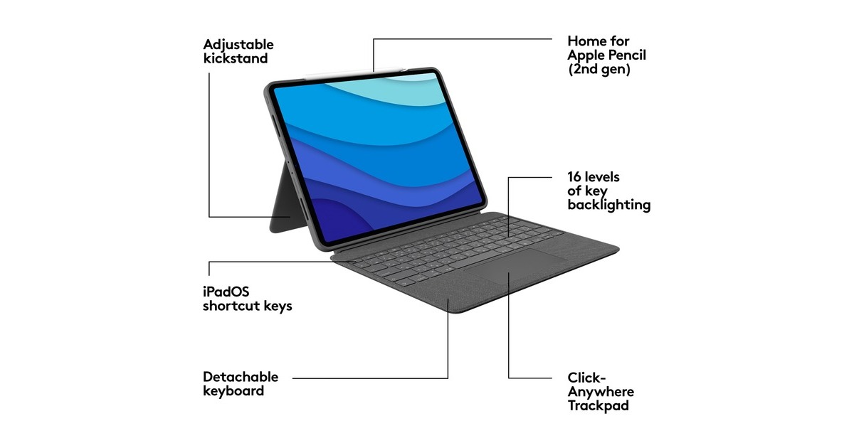 Logitech Combo Touch für iPad Pro 12,9 Zoll (5./6. Generation), Tastatur(grau, DE-Layout)