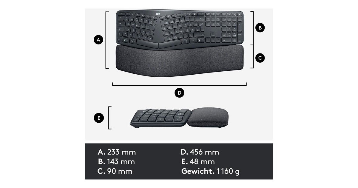 Logitech ERGO K860 Split for Business, Tastatur(graphit, DE-Layout)