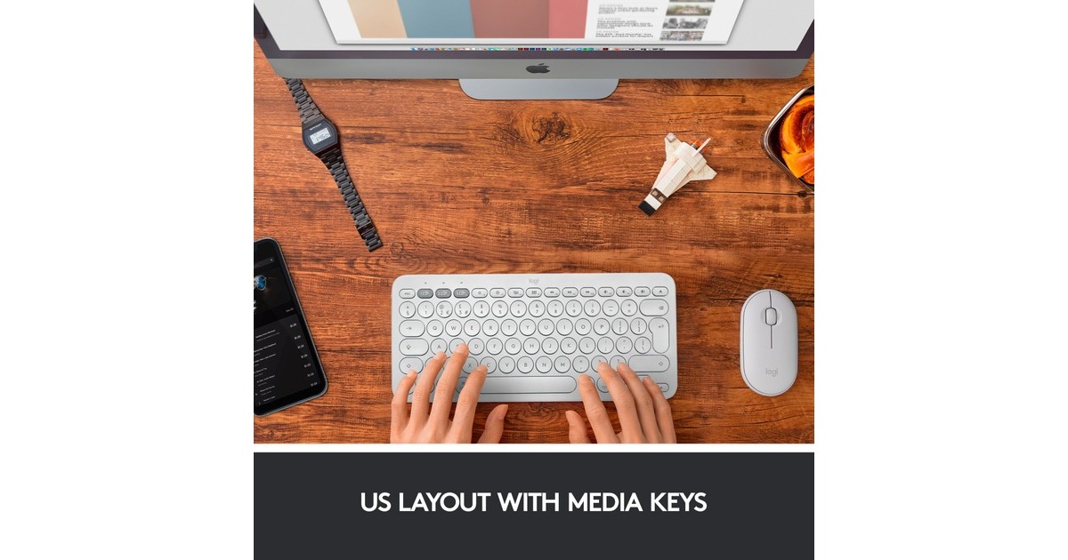 Logitech K380 Multi-Device für Mac, Tastatur(weiß, DE-Layout, Bluetooth, kompatibel mit macOS/iOS/iPadOS)
