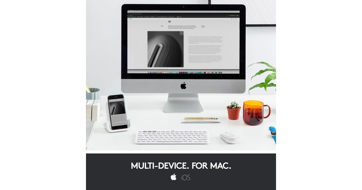 Logitech K380 Multi-Device für Mac, Tastatur(weiß, DE-Layout, Bluetooth, kompatibel mit macOS/iOS/iPadOS)