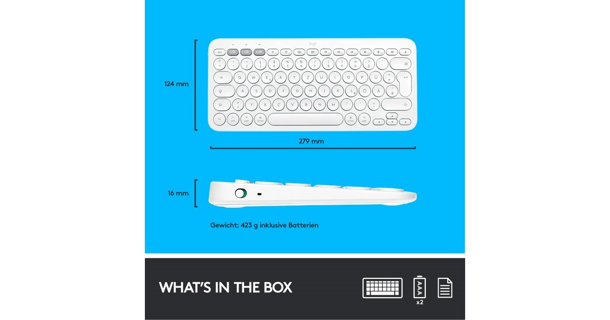 Logitech K380 Multi-Device für Mac, Tastatur(weiß, DE-Layout, Bluetooth, kompatibel mit macOS/iOS/iPadOS)