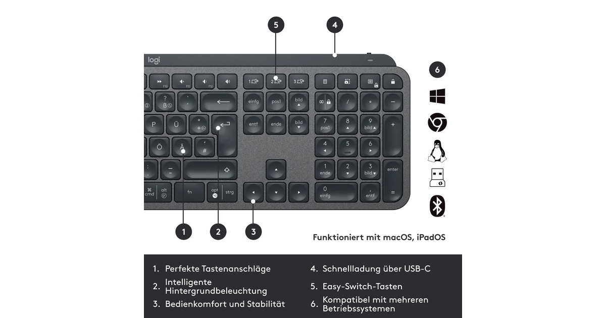 Logitech MX Keys Combo for Business Gen 2, Desktop-Set(graphit, DE-Layout, Scissor-Switch, Logi Bolt, Bluetooth, kompatibel mit PC/Mac/iPad/Android)