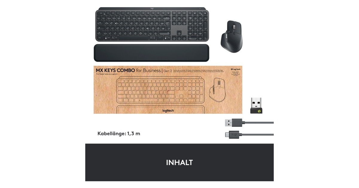 Logitech MX Keys Combo for Business Gen 2, Desktop-Set(graphit, DE-Layout, Scissor-Switch, Logi Bolt, Bluetooth, kompatibel mit PC/Mac/iPad/Android)