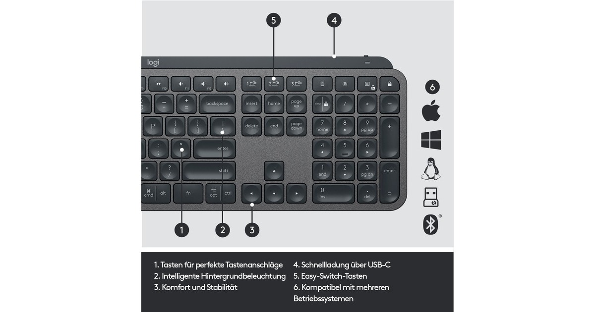 Logitech MX Keys for Business, Tastatur(graphit, DE-Layout)